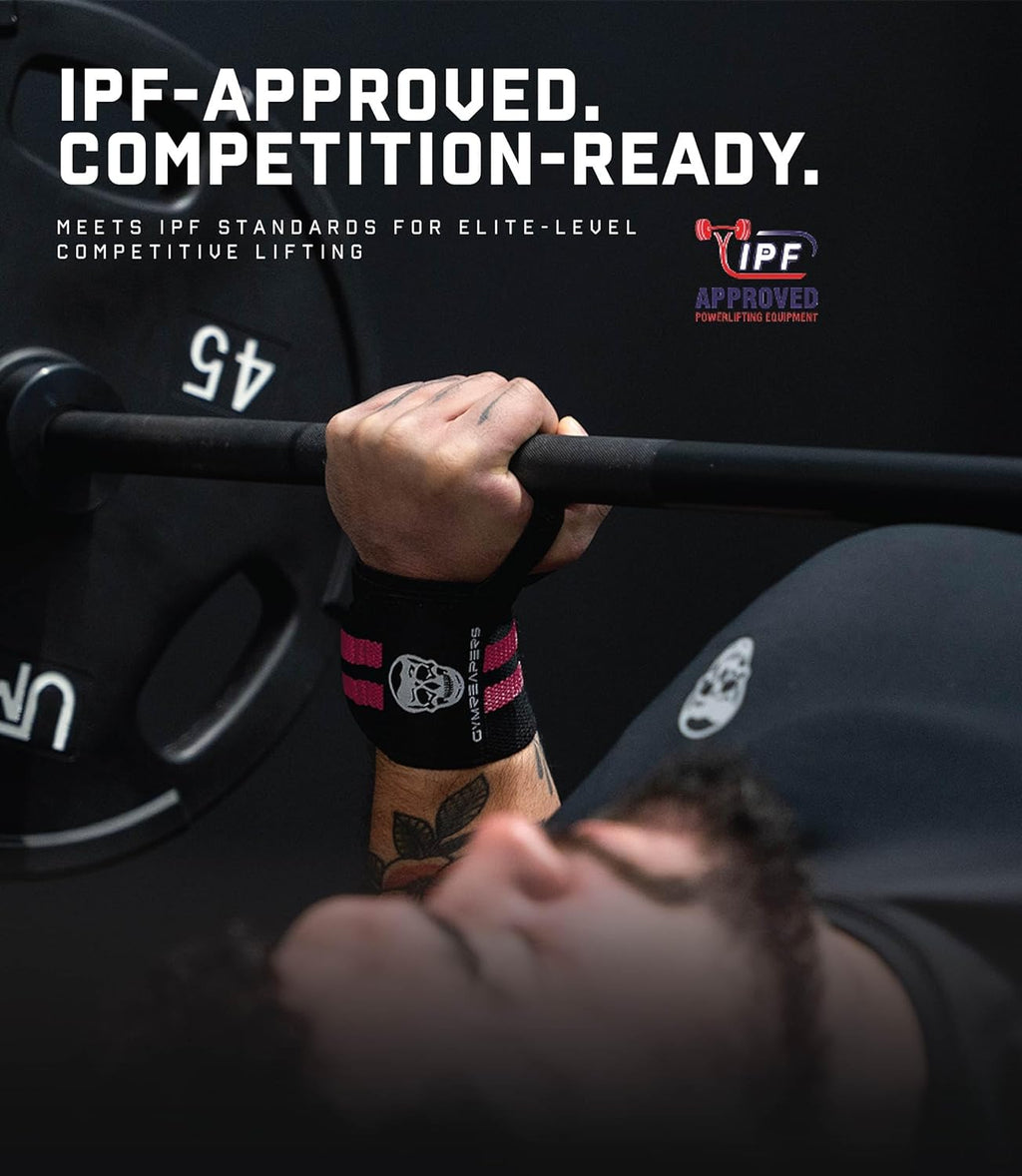 Weightlifting Wrist Wraps (IPF Approved) 18" Professional Quality Wrist Support with Heavy Duty Thumb Loop - Best Wrap for Powerlifting Competition, Strength Training, Bodybuilding